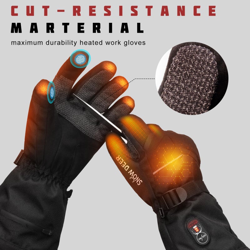 SNOW DEER Heated Gloves for Men Women - Rechargeable, Waterproof, Cut-Resistant with Touchscreen for Winter Outdoor Work,Camping Warmer,X-Large,Black - Image 2
