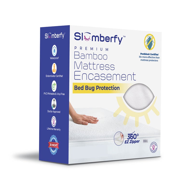 Slumberfy Queen Size Waterproof Bamboo Mattress Encasement by Slumberfy  Premium SkinSafe Mattress Protector with 360 EZ Zipper LabTested Bed Bug Zippered Encasement 60x80 in 