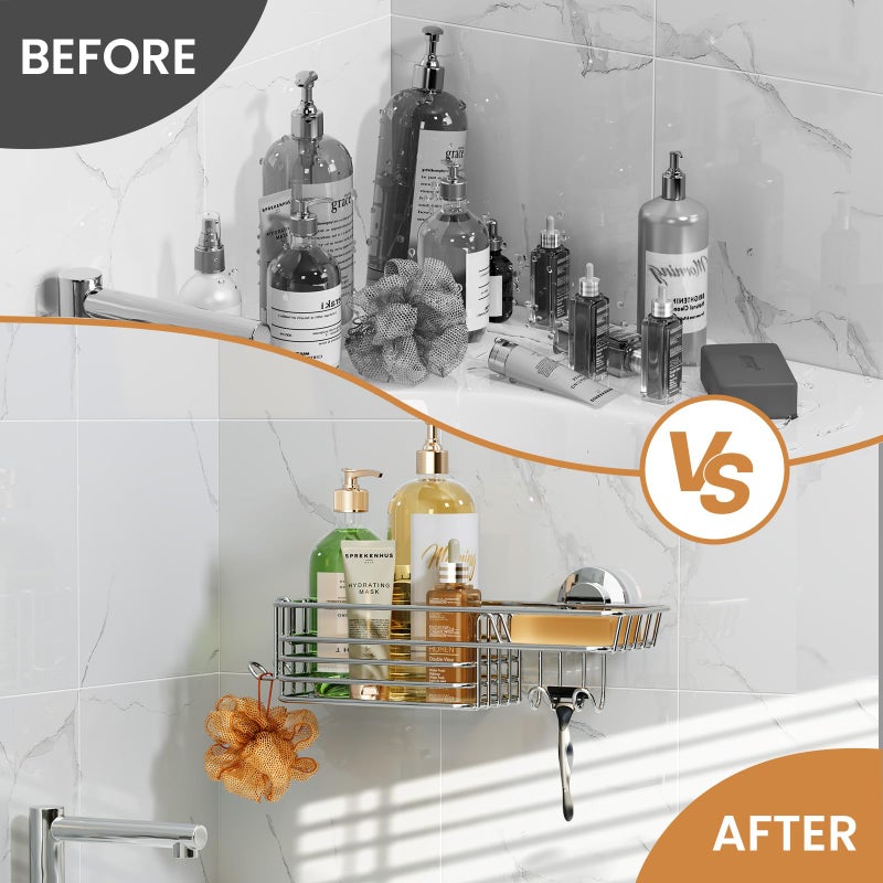 Leverloc Shower Caddy Suction Cup  Organizer With Hooks & Soap Holder For Inside Shower  Removable Bathroom Shelf - Image 3