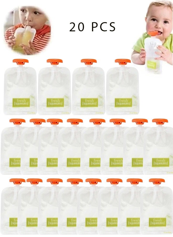 (20 Pcs)Squeeze Pouches, Simple Modern Baby Food Squeeze Pouches Reusable Yogurt Pouches for Kids, Washable Freezer, Make Homemade Organic Food for Babies/Toddlers  - Image 1