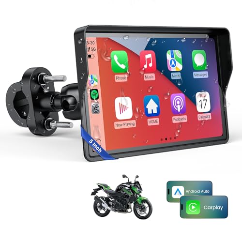 WonVon 5 Inch Motorcycle Carplay GPS Navigation System with Apple Carplay and Android Auto Portable Screen with Dual Bluetooth, Navigation, Siri, Google Assistant - Image 1