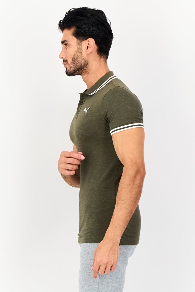 PUMA Men Slim Fit Embroidered Logo Short Sleeves Outdoor Polo Shirt, Olive - Image 2