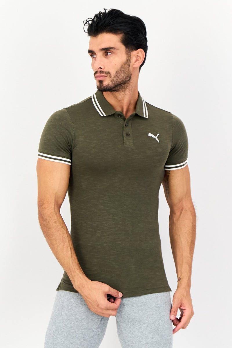 PUMA Men Slim Fit Embroidered Logo Short Sleeves Outdoor Polo Shirt, Olive - Image 1