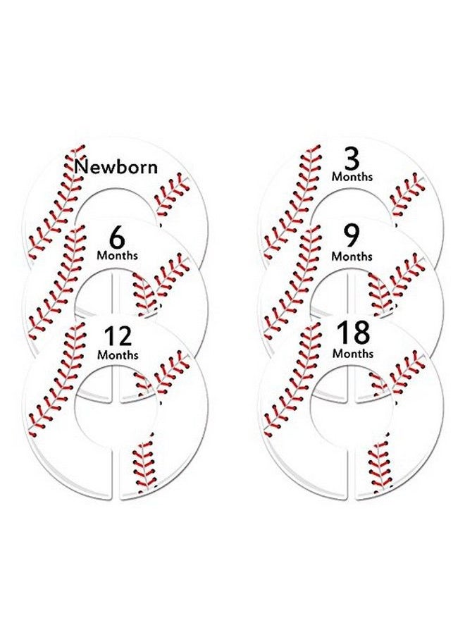 Closet Doodles - 6 Baseball C196 Baby Boy Nursery Clothing Size Closet Dividers (1.25 Inch Rod) - Image 1