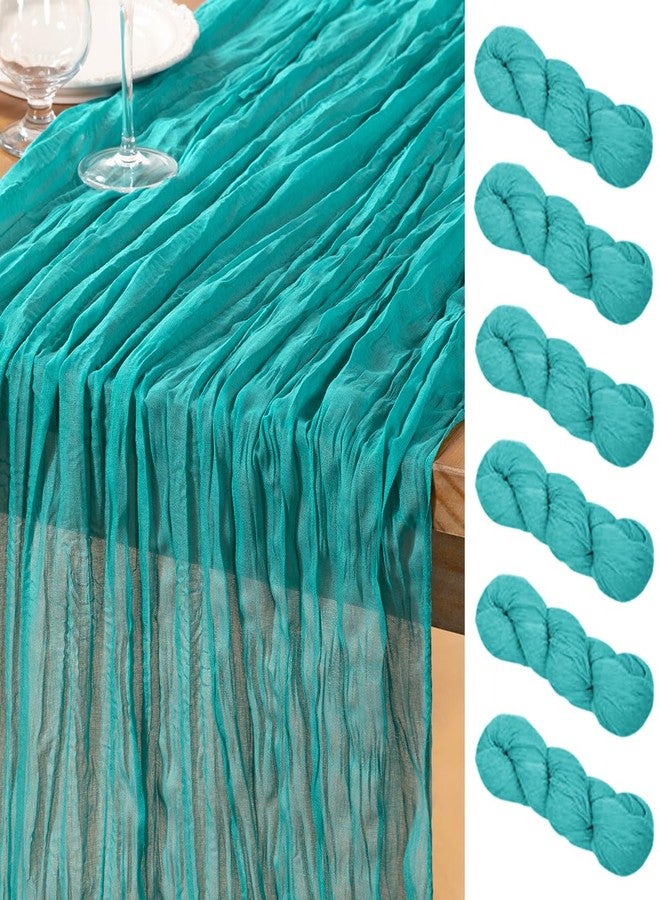DeZerlor Teal Green Cheesecloth Table Runner 6 Pack Summer Table Runners Boho Gauze 120 Inches Cheese Cloth Table Decor for Wedding Bridal Baby Shower Parties - Image 1