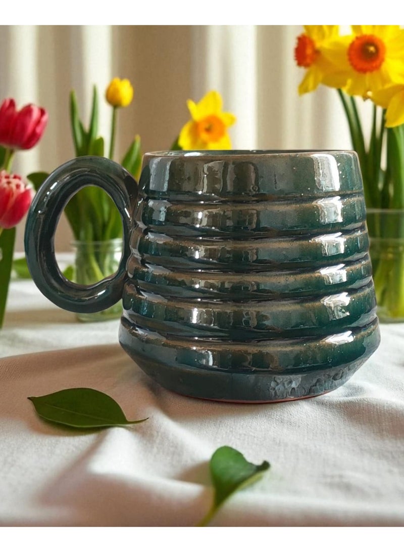 كلور زون بوتري مج من الفخار و الخزف بسعة 300 مل، كل قطعه فريده من نوعها امن داخل الميكروويف - Image 1