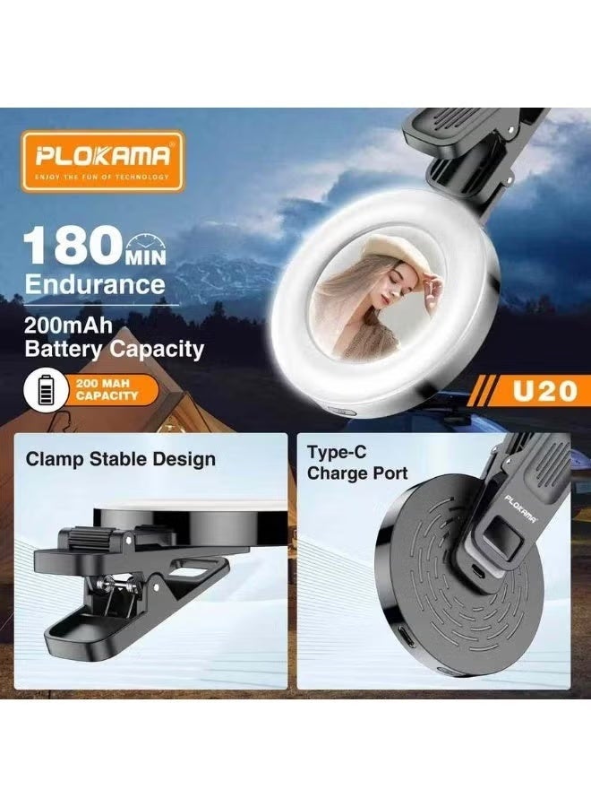 PLOKAMA U20 Portable Ring Flash LED Light with Built In Mirror Adjustable Brightness Clip On Lamp for iPhone and Android - Image 4