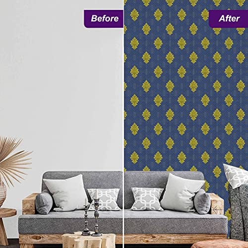 Asian Paints ezyCR8 Blue Damask Design Non-Adhesive Wallpaper for Home & Office, Easy Application, Water Resistant, Dust Proof, PVC Coated, Interior Décor (53cm x 950cm)| (54 sq. ft. per roll) - Image 3
