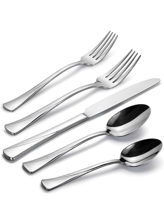 HOOKOR 20-Piece Silverware Set Stainless Steel Flatware Set,Service for 4,Mirror Polished Cutlery Set,Dishwasher Safe (Silver) - Image 1