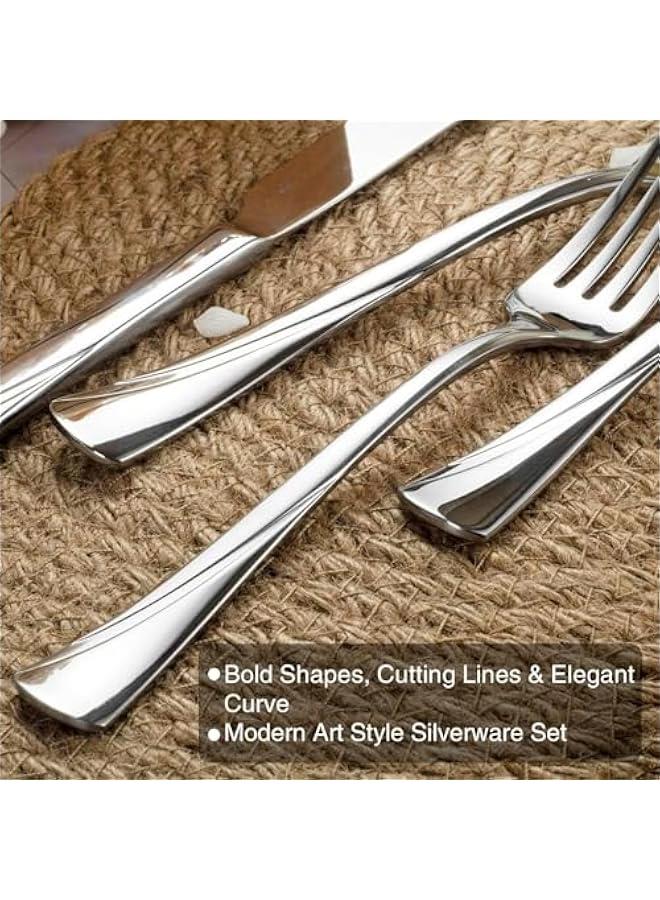 HOOKOR 20-Piece Silverware Set Stainless Steel Flatware Set,Service for 4,Mirror Polished Cutlery Set,Dishwasher Safe (Silver) - Image 2