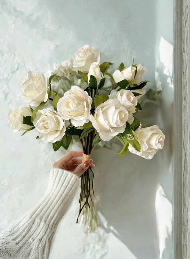 13pcs Lifelike Burnt Edge Roses,Silk flower rose,Preserved Everlasting Flowers,Luxury Vintage Decorative Flower Bouquet,for Wedding, Home Decor, Living Room, Gift,Photography Prop - Image 1