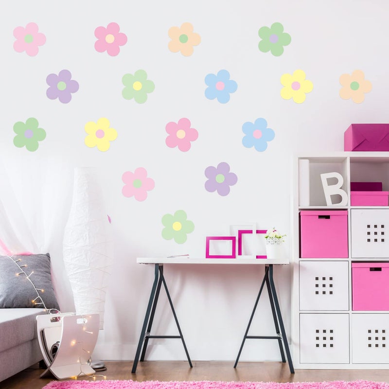 A1diee 16Pcs Danish Pastel Aesthetic Cute Flowers Wall Decal Preppy Hippie Trendy Wall Art Decor Vinyl Peel and Stick Kidcore Aesthetic Retro Colorful Boho Wall Stickers for Girls College Dorm Bedroom - Image 4