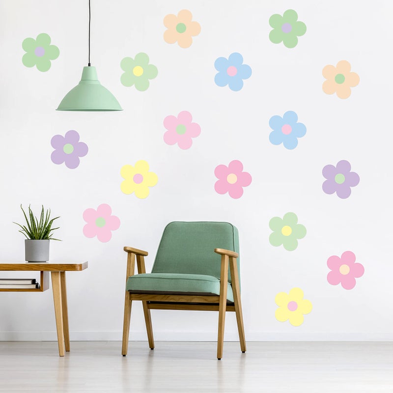 A1diee 16Pcs Danish Pastel Aesthetic Cute Flowers Wall Decal Preppy Hippie Trendy Wall Art Decor Vinyl Peel and Stick Kidcore Aesthetic Retro Colorful Boho Wall Stickers for Girls College Dorm Bedroom - Image 1