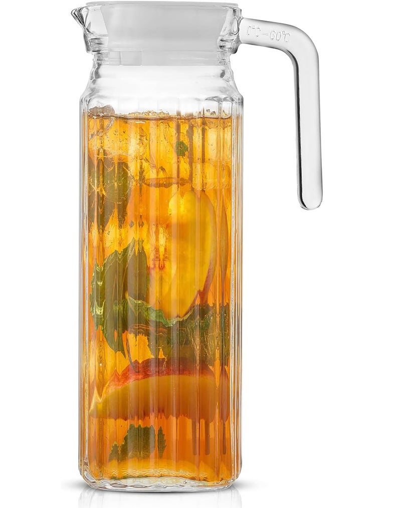 Wringo Premium Glass Water Jug - 1.2 LTR, Transparent, Hot Cold Water Glass Pitcher with Lid Water Jug, Iced Tea, Milk and Juice Beverage Carafe, Lemon Jug 1200ML (Set of 1) (WQ-11) - Image 1