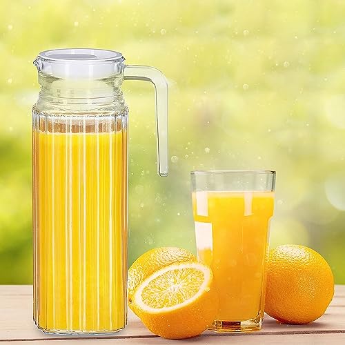 Wringo Premium Glass Water Jug - 1.2 LTR, Transparent, Hot Cold Water Glass Pitcher with Lid Water Jug, Iced Tea, Milk and Juice Beverage Carafe, Lemon Jug 1200ML (Set of 1) (WQ-11) - Image 2