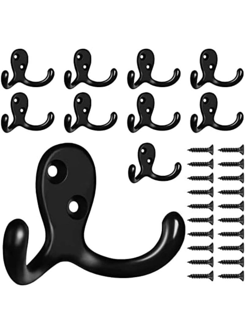 SYOSI 10 Pack Coat Hooks, Wall Hooks,Heavy Duty Double Prong Coat Hooks Wall Mounted, Coat Hooks for Wall Hooks for Hanging with 20 Screws Black Hooks for Hanging Coat, Bag, Scarf, Towel, Hat, Key(Black) - Image 1