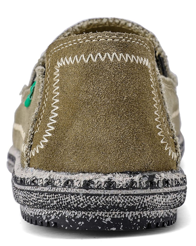 VILOCY Mens Slip on Deck Shoes Zero Drop Casual Canvas Loafer Vintage Flat Boat Shoes Green US5 EU39 - Image 3