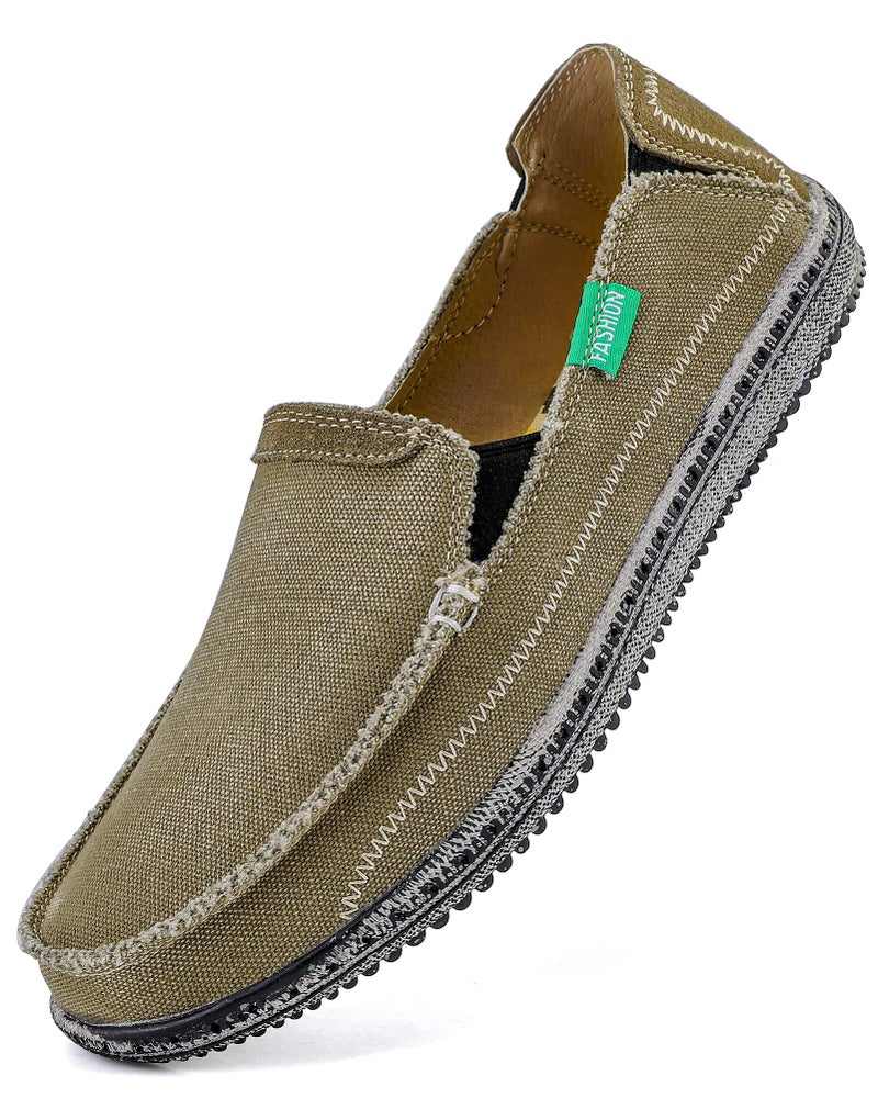 VILOCY Mens Slip on Deck Shoes Zero Drop Casual Canvas Loafer Vintage Flat Boat Shoes Green US5 EU39 - Image 1