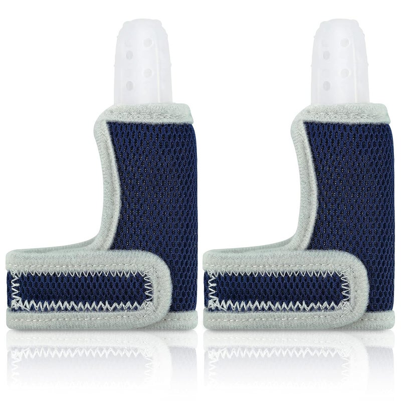 BBTO قطعتان من حراس أصابع السيليكون للأطفال مع حزام معصم قابل للتنفس مجموعة الإبهام لمنع الأطفال من مص الأصابع باللون الأزرق - Image 1