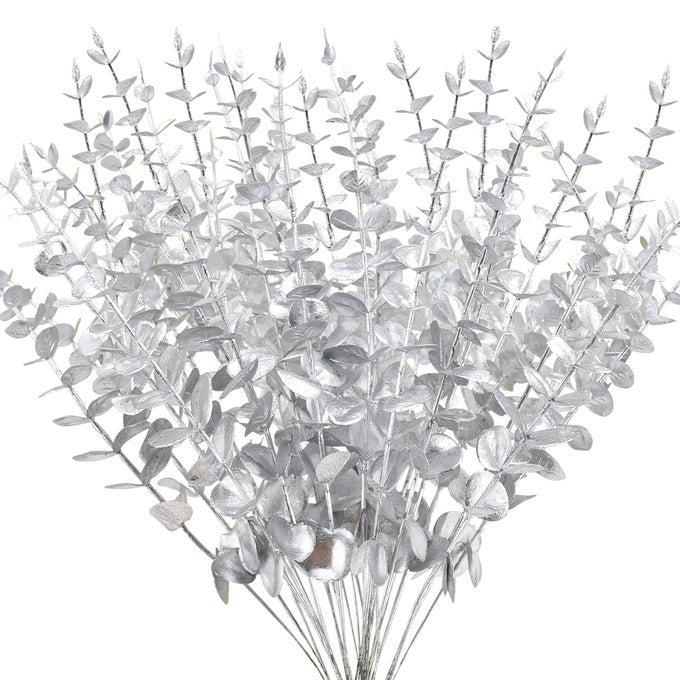 36 Pcs Silver Eucalyptus Stems Artificial Leaves Faux Eucalyptus Stems Branches 15 inch for Wedding Bouquet Home Decor