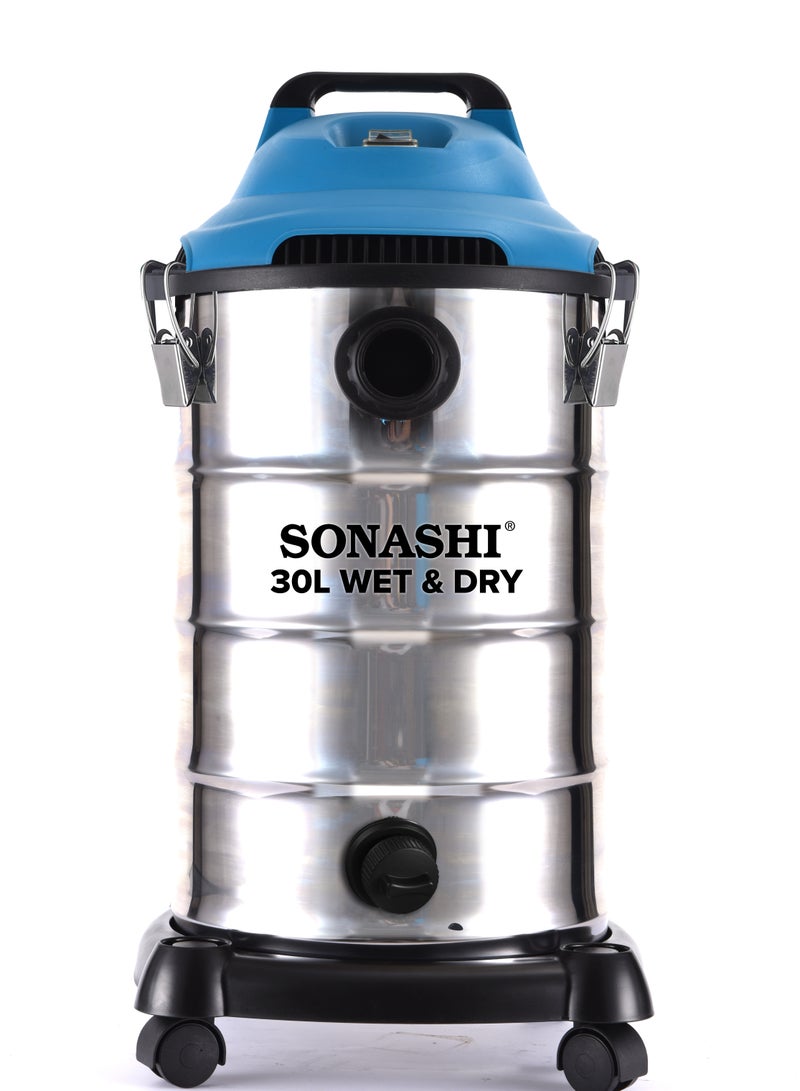SONASHI 30L Wet & Dry Vacuum Cleaner - Multi Stage Filtration |  Strong Suction with Blow Function | Low Noise with Overheat Protection | Vacuum for Home/Office Use 30 L 1600 W SVC-9030D Silver - Image 3