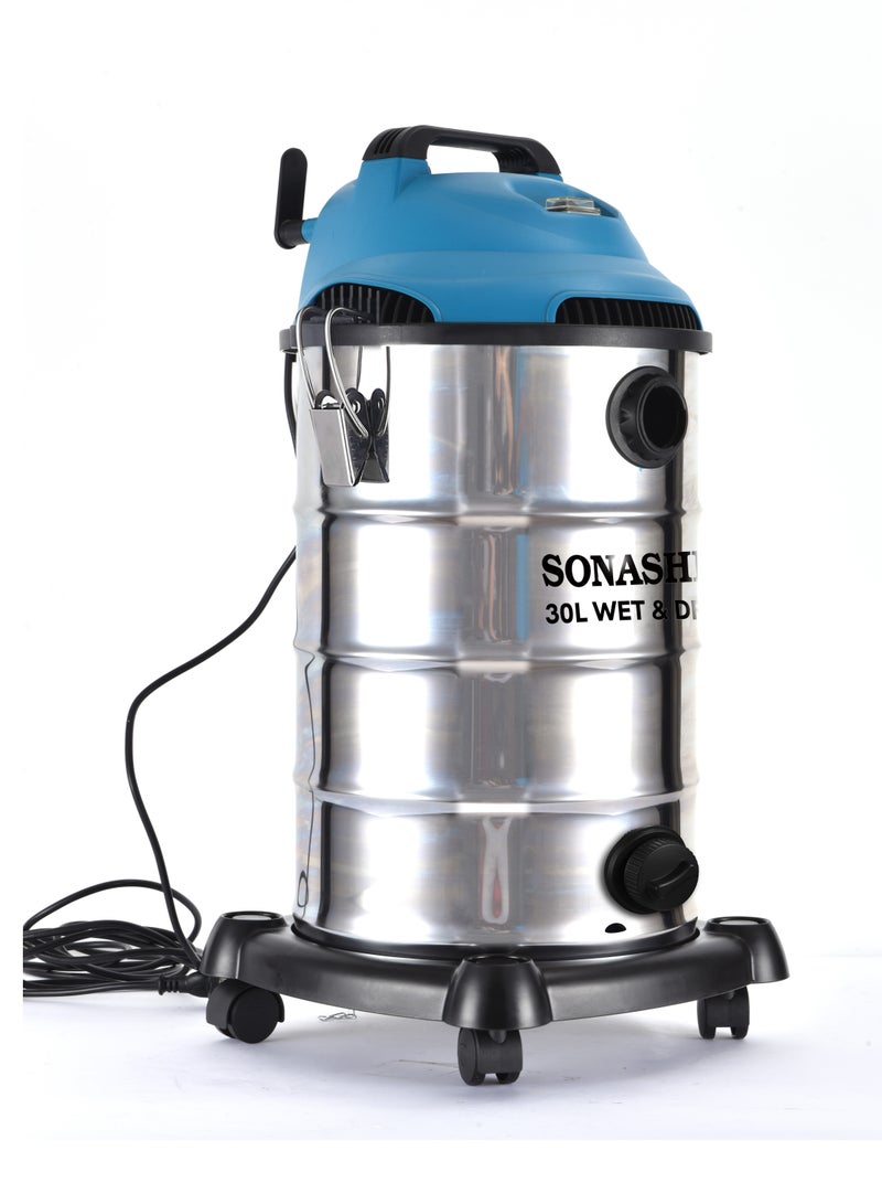 SONASHI 30L Wet & Dry Vacuum Cleaner - Multi Stage Filtration |  Strong Suction with Blow Function | Low Noise with Overheat Protection | Vacuum for Home/Office Use 30 L 1600 W SVC-9030D Silver - Image 4
