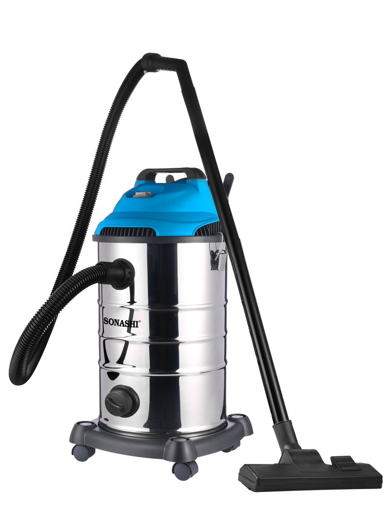 SONASHI 30L Wet & Dry Vacuum Cleaner - Multi Stage Filtration |  Strong Suction with Blow Function | Low Noise with Overheat Protection | Vacuum for Home/Office Use 30 L 1600 W SVC-9030D Silver - Image 1