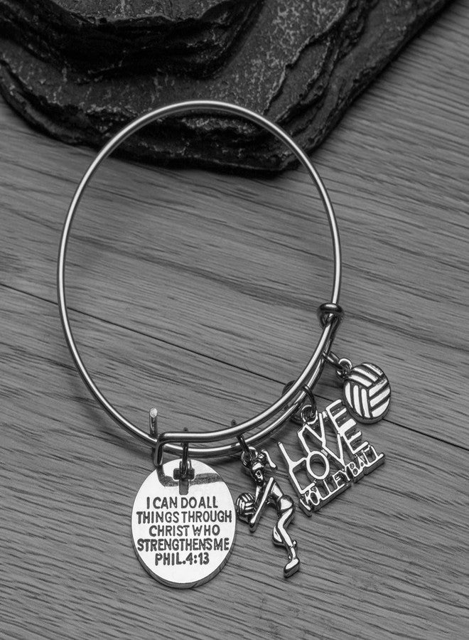 Sportybella Volleyball Charm Bangle Bracelet - Christian Faith Bracelet with Phil. 4:13 Scripture, I Can Do All Things Jewelry, Volleyball Gift for Women and Teens - Image 2