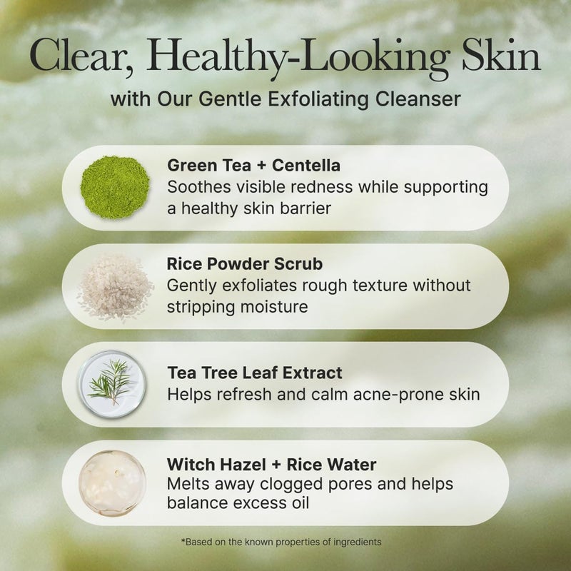 Practical design alternatives Green Rice Cake Face Cleanser & Daily Scrub - Moisturizing, Brightening & Deep-Cleansing - All Skin Types, Vegan, Organic - with Rice Powder, Rice Water & Green Tea (1.76oz) Safe silicone build - Image 5