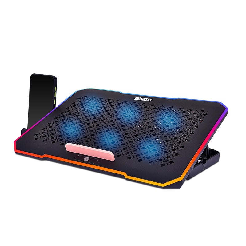 GEONIX Ergo 2 Gaming Laptop Cooling Stand with 10 RGB Lights, 6 Quiet Fans for 15.6-18 Inch Laptops, Smart Touch, 5 Stand Adjustable Point, PC Notebook Heat Dissipation (Black) - Image 1