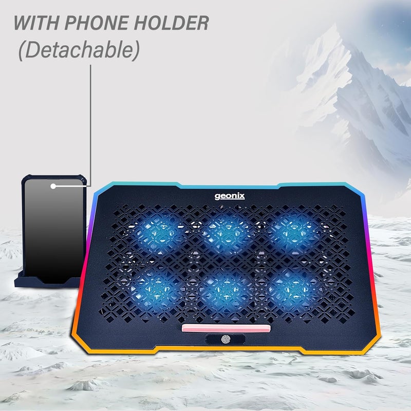 GEONIX Ergo 2 Gaming Laptop Cooling Stand with 10 RGB Lights, 6 Quiet Fans for 15.6-18 Inch Laptops, Smart Touch, 5 Stand Adjustable Point, PC Notebook Heat Dissipation (Black) - Image 3