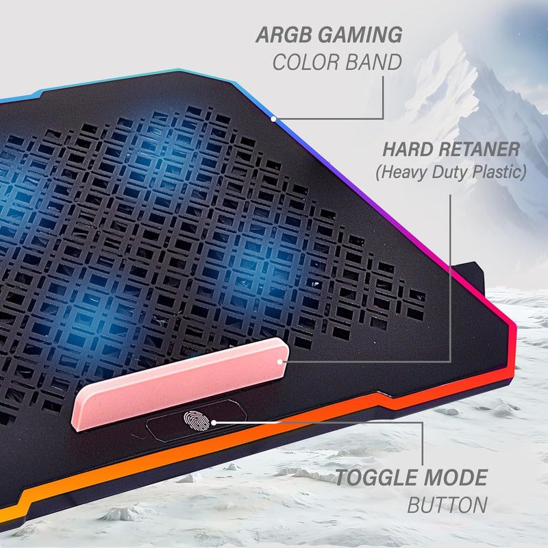 GEONIX Ergo 2 Gaming Laptop Cooling Stand with 10 RGB Lights, 6 Quiet Fans for 15.6-18 Inch Laptops, Smart Touch, 5 Stand Adjustable Point, PC Notebook Heat Dissipation (Black) - Image 4
