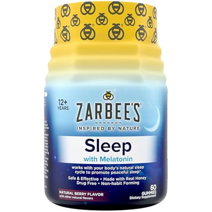 Zarbee's Melatonin Gummies 3mg Sleep Supplement to Promote Peaceful Sleep, Natural Mixed Fruit Flavor, Adults Gummy Age 12 Up, 60 Count - Image 1