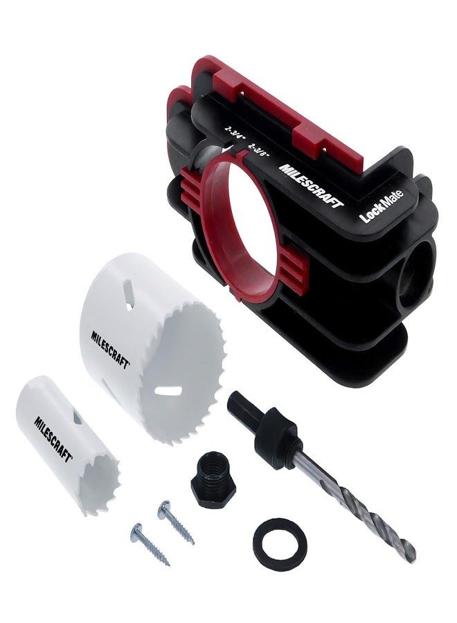مايلكرافت Milescraft 1337 Lock Mate - طقم تركيب قفل الباب مع قالب للأبواب الخشبية/المعدنية، بسمك 1-3/8 بوصة إلى 1-3/4 بوصة. يتضمن مناشير ثقب ثنائية المعدن من الكوبالت. - Image 1