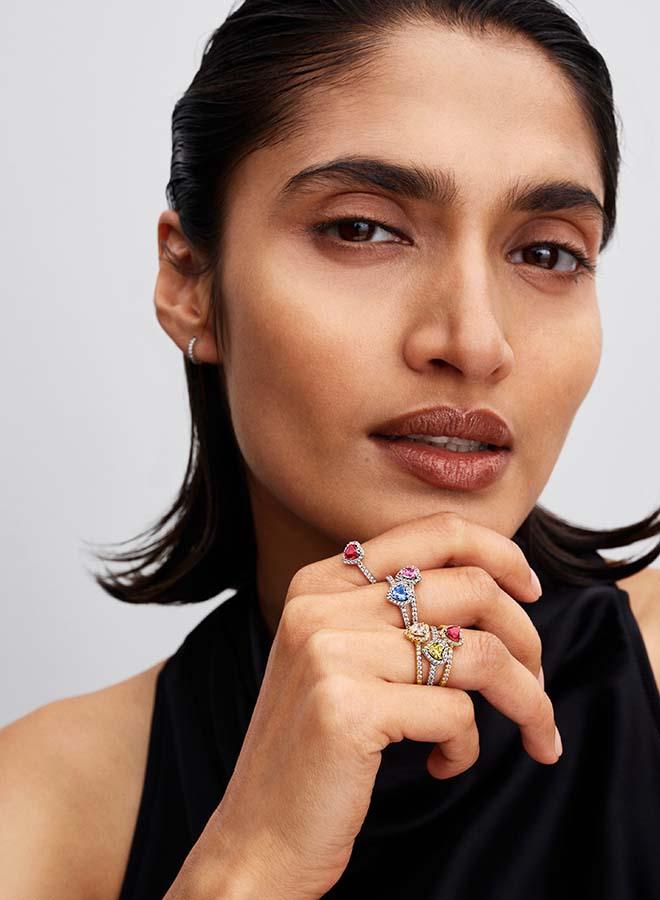 PANDORA Heart sterling silver ring with cornflower blue crystal  and clear cubic zirconia - Image 3