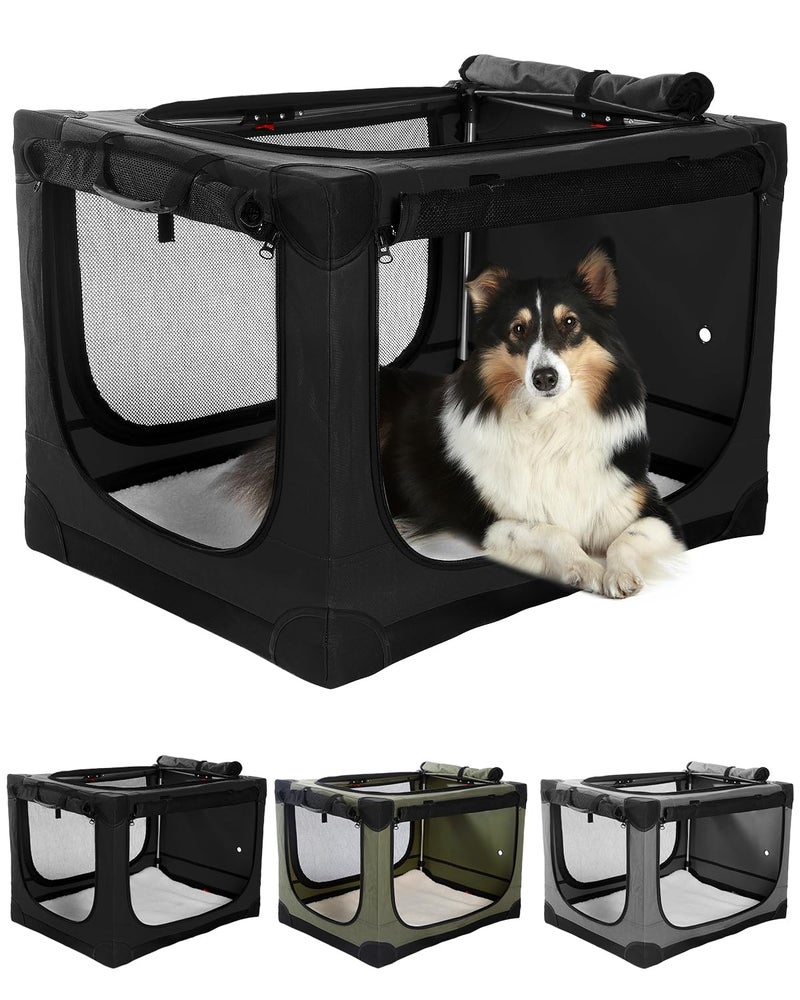 Veraste 24 L x 17 W x 17 H Collapsible Travel Dog Crate Portable Soft Dog Kennel for Small Medium Pets up to 30 lbs 4Door Foldable Travel Crate with Durable Mesh Storage Bag Black - Image 2