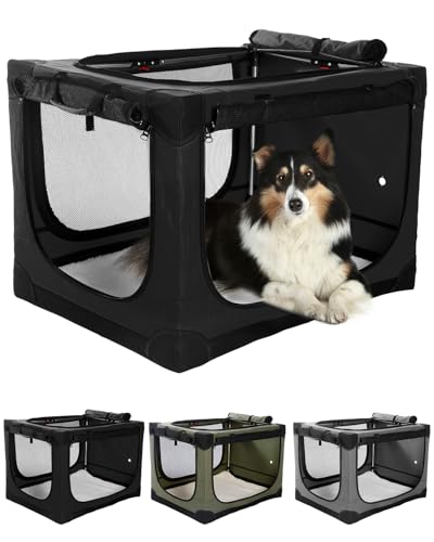 Veraste 24 L x 17 W x 17 H Collapsible Travel Dog Crate Portable Soft Dog Kennel for Small Medium Pets up to 30 lbs 4Door Foldable Travel Crate with Durable Mesh Storage Bag Black - Image 1