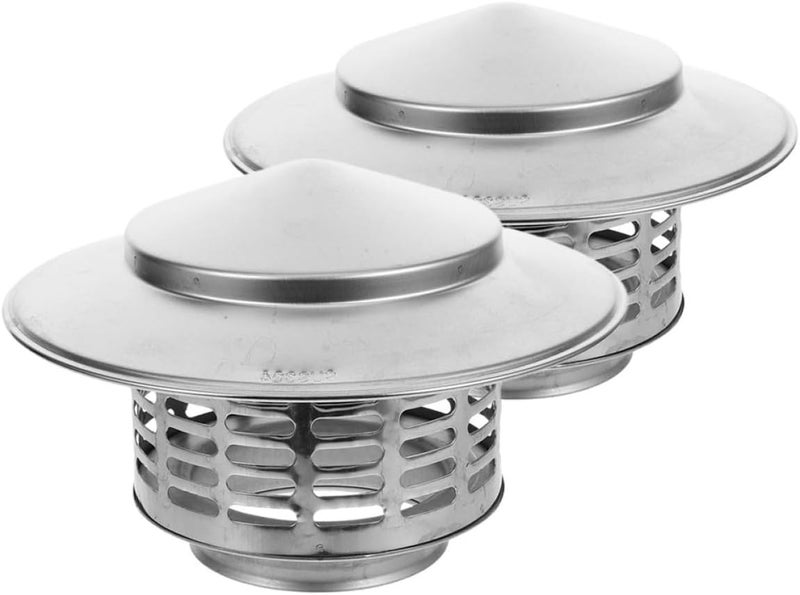 SUPVOX 2pcs Stainless Steel Chimney Caps Rainproof Chimney Covers with Vent Cowl for 75mm Pipe Roof Vent Protection Outdoor Stove Tube Accessories - Image 1