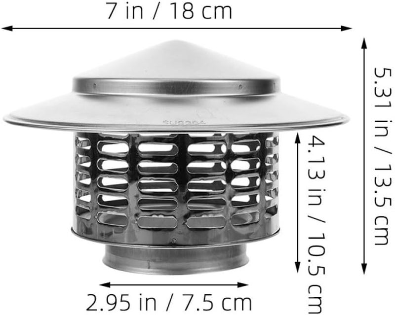 SUPVOX 2pcs Stainless Steel Chimney Caps Rainproof Chimney Covers with Vent Cowl for 75mm Pipe Roof Vent Protection Outdoor Stove Tube Accessories - Image 2