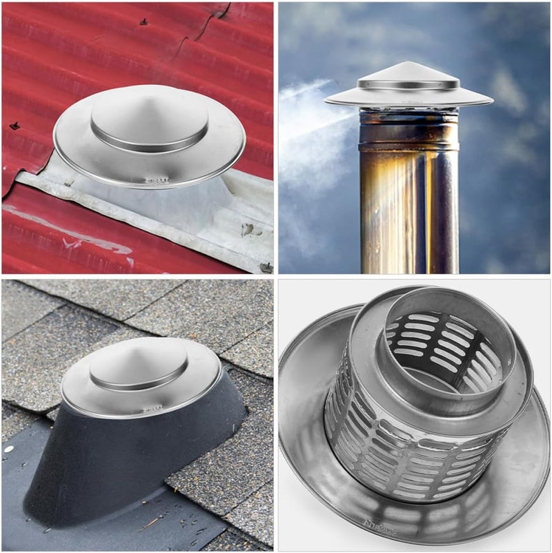 SUPVOX 2pcs Stainless Steel Chimney Caps Rainproof Chimney Covers with Vent Cowl for 75mm Pipe Roof Vent Protection Outdoor Stove Tube Accessories - Image 5