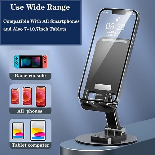 coku Mobile Stand for Desk 360° Rotation Height and Angle Adjustable Phone Holder for Table Foldable Desktop Mobile Holder for Home, Study & Video Shoot Fit for 4-10'' Smatphones (Black) - Image 2