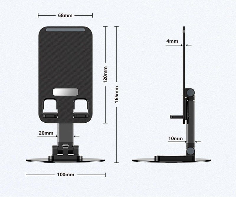 coku Mobile Stand for Desk 360° Rotation Height and Angle Adjustable Phone Holder for Table Foldable Desktop Mobile Holder for Home, Study & Video Shoot Fit for 4-10'' Smatphones (Black) - Image 3
