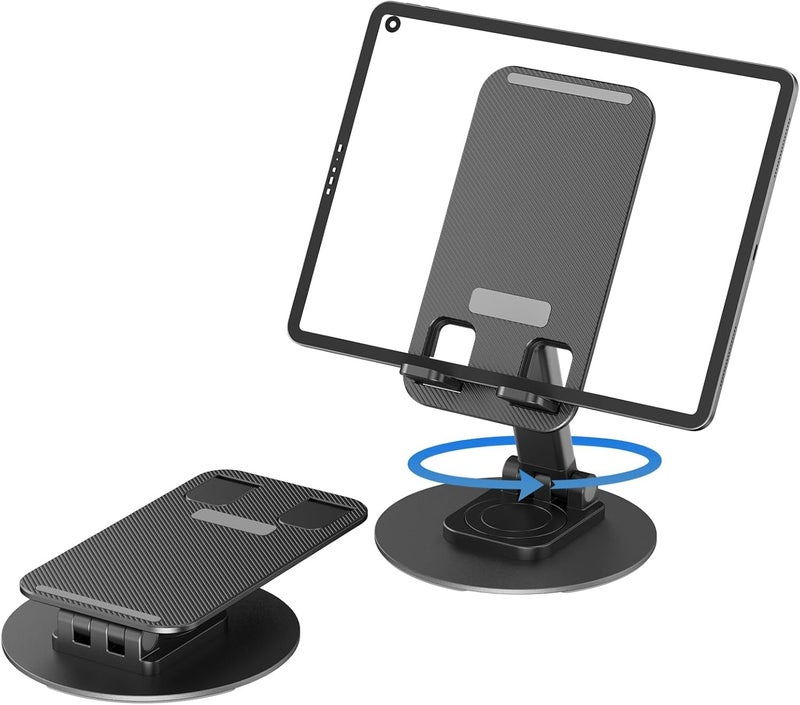 coku Mobile Stand for Desk 360° Rotation Height and Angle Adjustable Phone Holder for Table Foldable Desktop Mobile Holder for Home, Study & Video Shoot Fit for 4-10'' Smatphones (Black) - Image 1