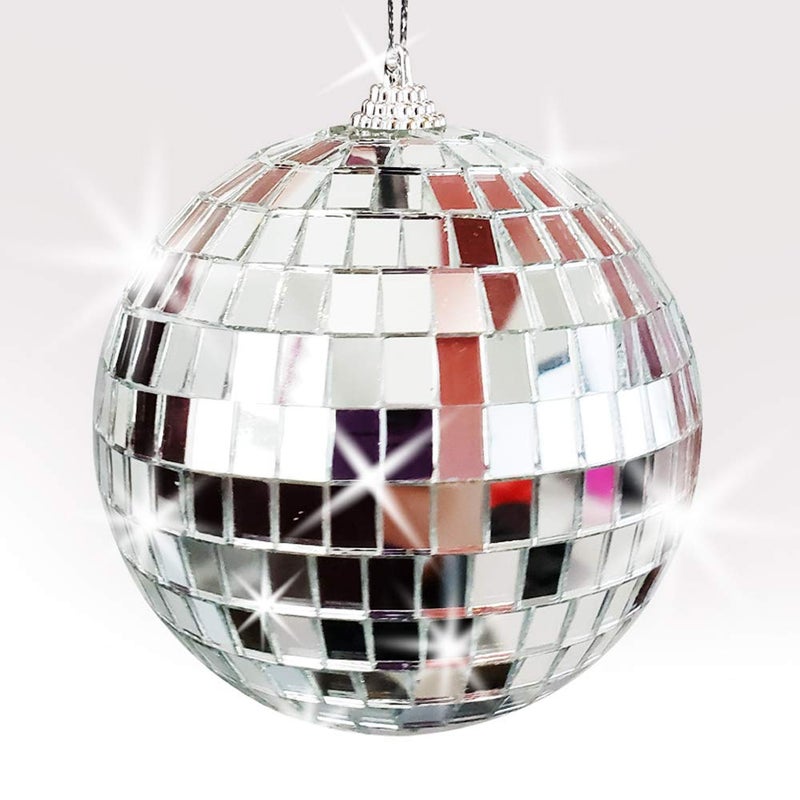 ArtCreativity 4 Inch Mirror Disco Ball Silver Disco Ball with Hanging String for Parties Birthdays and Weddings 90s Disco Party Decorations and Supplies Ceiling Dcor Disco Accessories