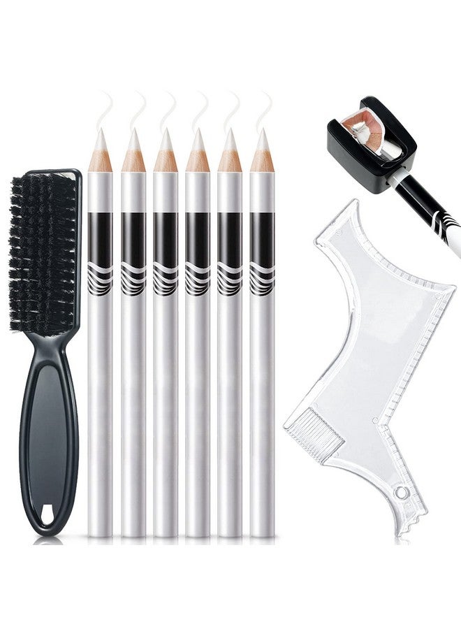 NewBang 8 Pieces White Barber Pencil Set Edge Hairline Razor Trace Pencils Beard Guide Beard Hairline Outliner And Beard Shaping Pencils(6Pcs Barber Pencils With Built In Sharpener Brush And Ruler) - Image 2
