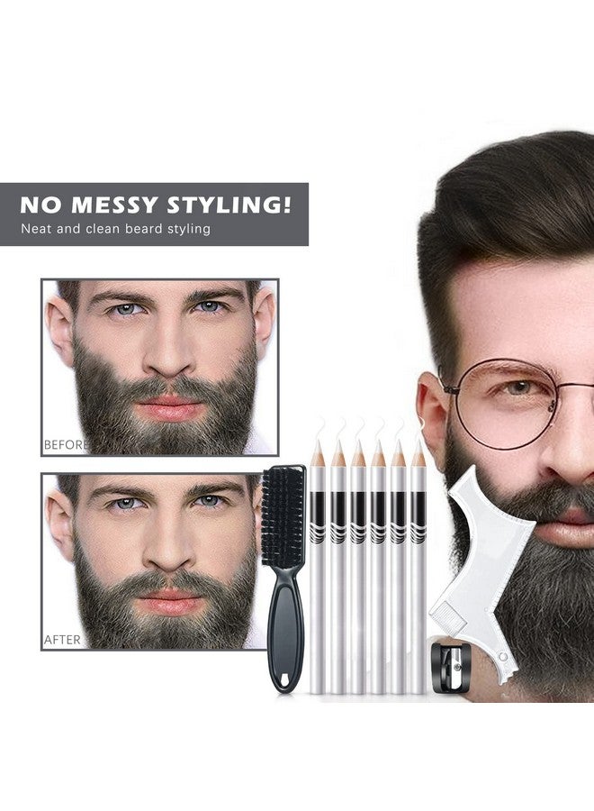 NewBang 8 Pieces White Barber Pencil Set Edge Hairline Razor Trace Pencils Beard Guide Beard Hairline Outliner And Beard Shaping Pencils(6Pcs Barber Pencils With Built In Sharpener Brush And Ruler) - Image 4