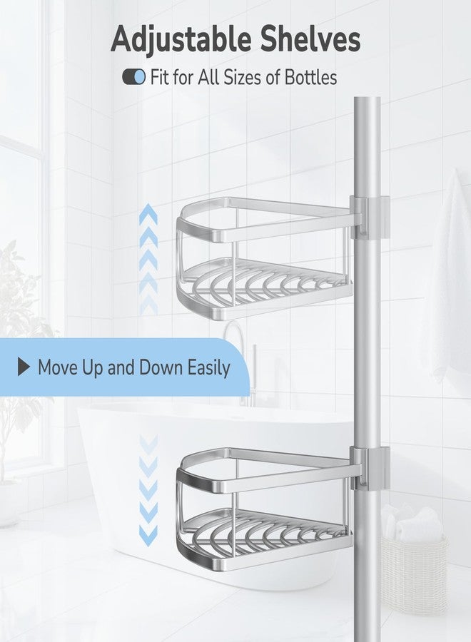 USHOWER Corner Shower Caddy Tension Pole, 4-Tier Aluminum Shower Shelves for Bathtub Shampoo Storage, 51-121 Inch Adjustable Shower Tension Rod Organizer, Silver - Image 3