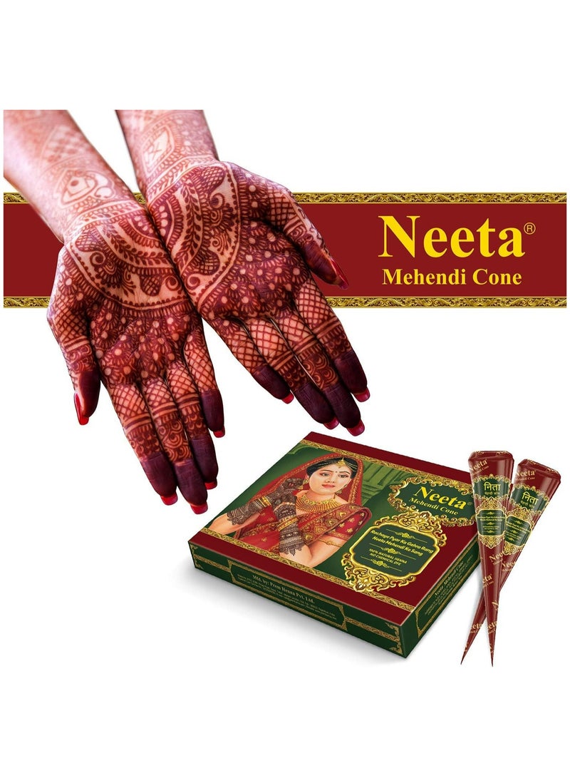نيتا neeta  Mehendi-Henna Cone للوشم المؤقت وفن الجسم 12 قطعة في صندوق واحد، جميع المكونات العشبية الطبيعية والصبغات الكيميائية خالية من PPD، ولا آثار جانبية مصنوعة من الحناء النقية (عبوة من 12 قطعة)  - Image 3