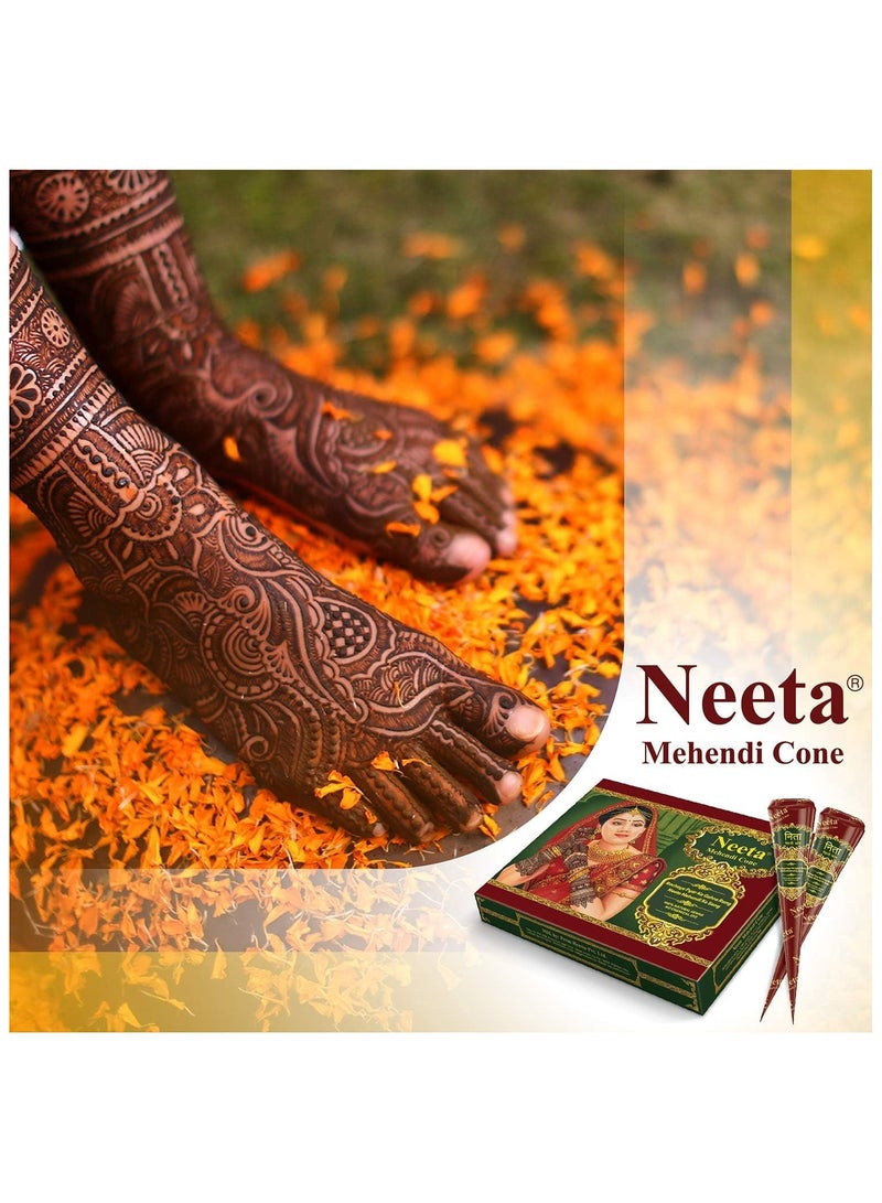 نيتا neeta  Mehendi-Henna Cone للوشم المؤقت وفن الجسم 12 قطعة في صندوق واحد، جميع المكونات العشبية الطبيعية والصبغات الكيميائية خالية من PPD، ولا آثار جانبية مصنوعة من الحناء النقية (عبوة من 12 قطعة)  - Image 4