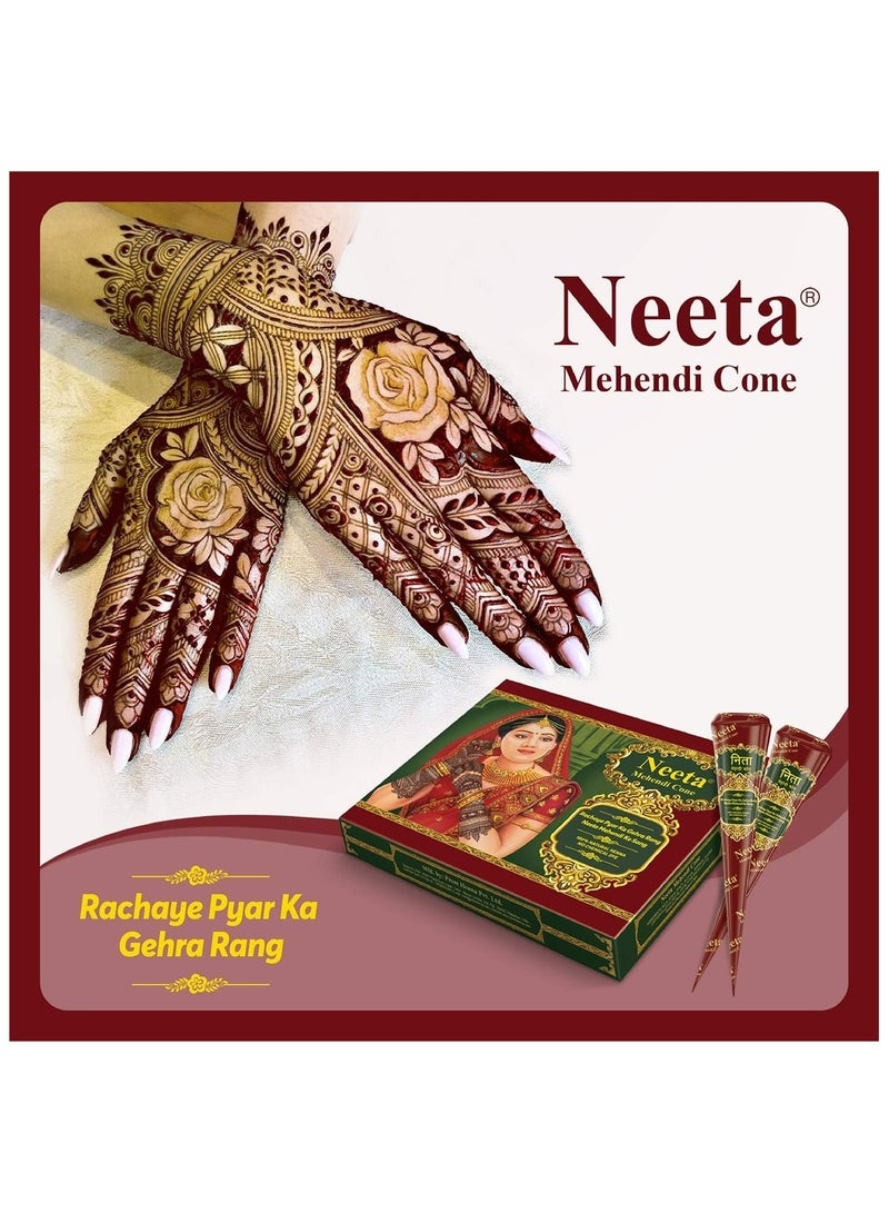 نيتا neeta  Mehendi-Henna Cone للوشم المؤقت وفن الجسم 12 قطعة في صندوق واحد، جميع المكونات العشبية الطبيعية والصبغات الكيميائية خالية من PPD، ولا آثار جانبية مصنوعة من الحناء النقية (عبوة من 12 قطعة)  - Image 5